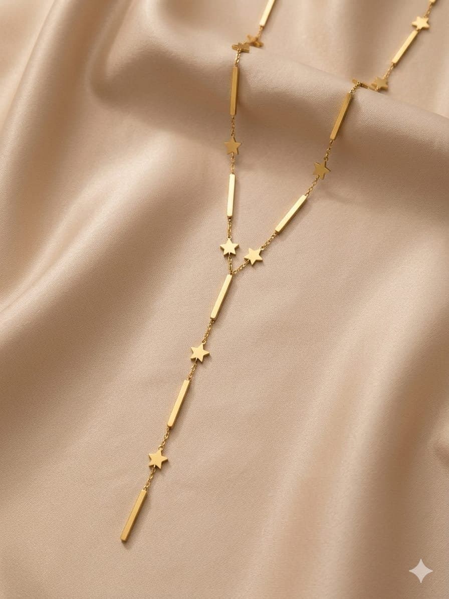 سلسلة Y بتصميم النجوم والسبائك الذهبية - Star & Bar Y Necklace