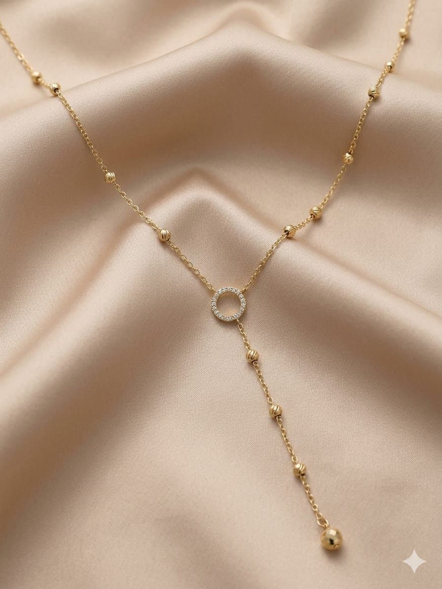سلسلة Y حمصات بدائرة فصوص - Beaded Y Lariat Necklace