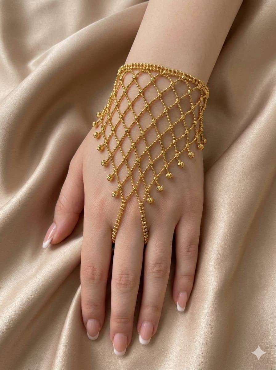 هاند تشين شبكة حمصات بخاتمين - Hand Chain with Rings