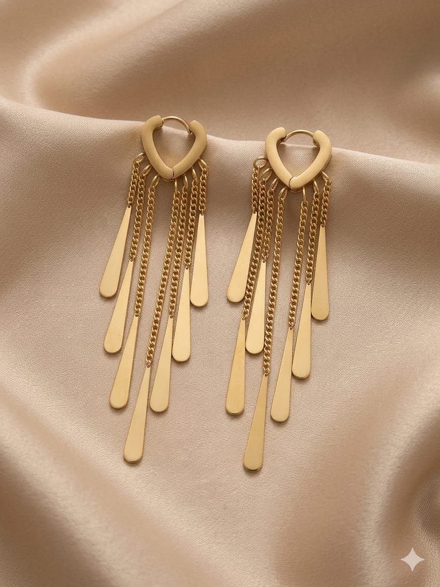 حلق قلب بشراشيب قطرة مطر - Heart Rain Tassel Earrings