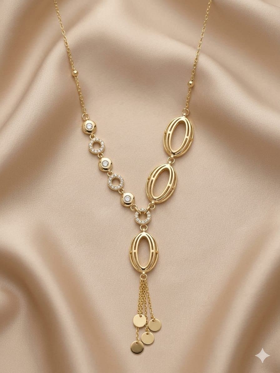 سلسلة Y بيضاوية بتصميم يوناني وشراشيب كوين - Oval Tassel Y Necklace