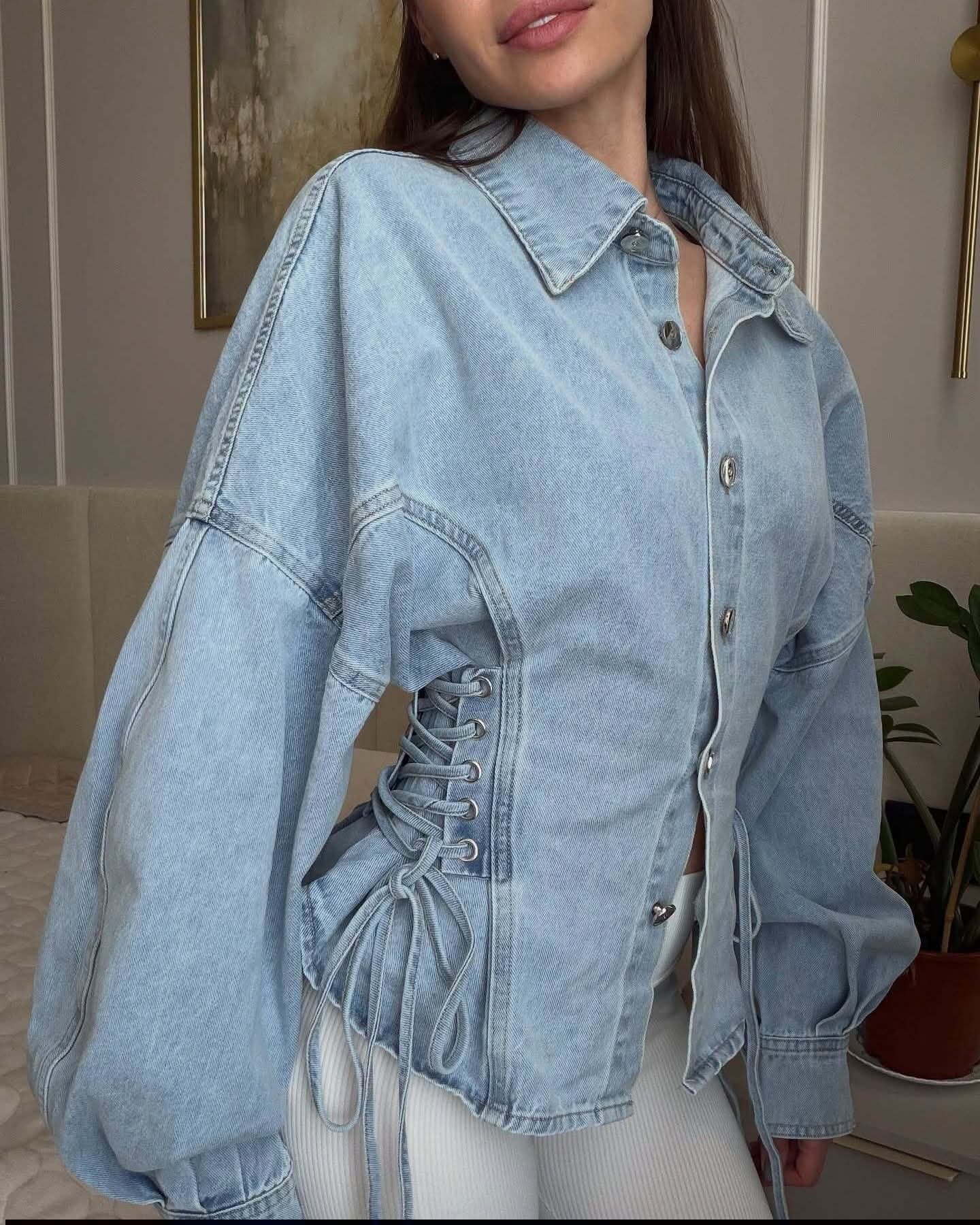 LACE-UP DENIM JACKET 