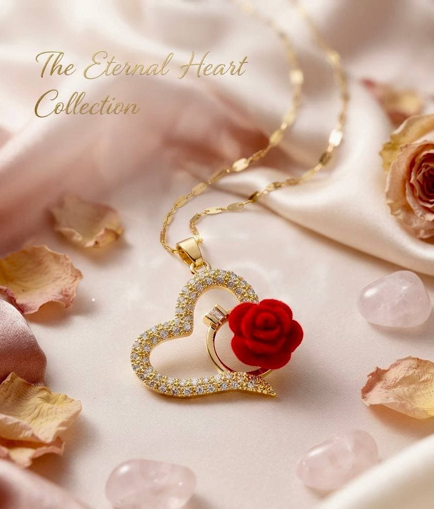 سلسلة قلب ووردة حمراء زركون ستانلس - The Eternal Heart