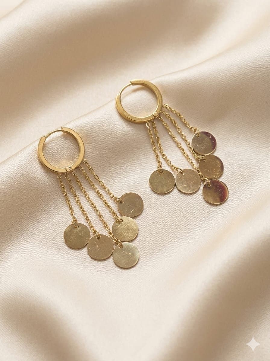 حلق هووب بسلاسل عملات متدلية - Gold Coin Tassel Hoop Earrings