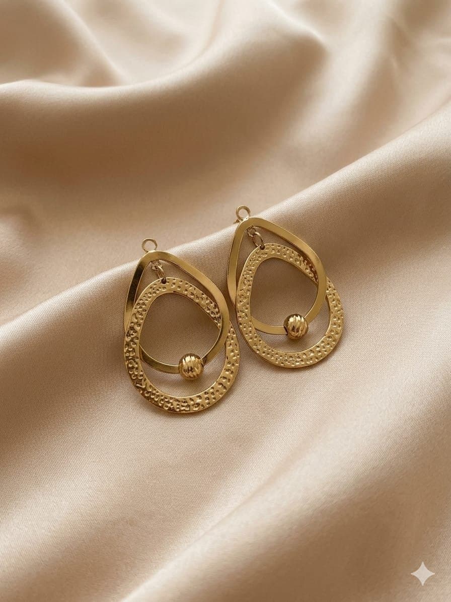حلق دمعة دبلة بتصميم مطرّق - Double Teardrop Hammered Earrings