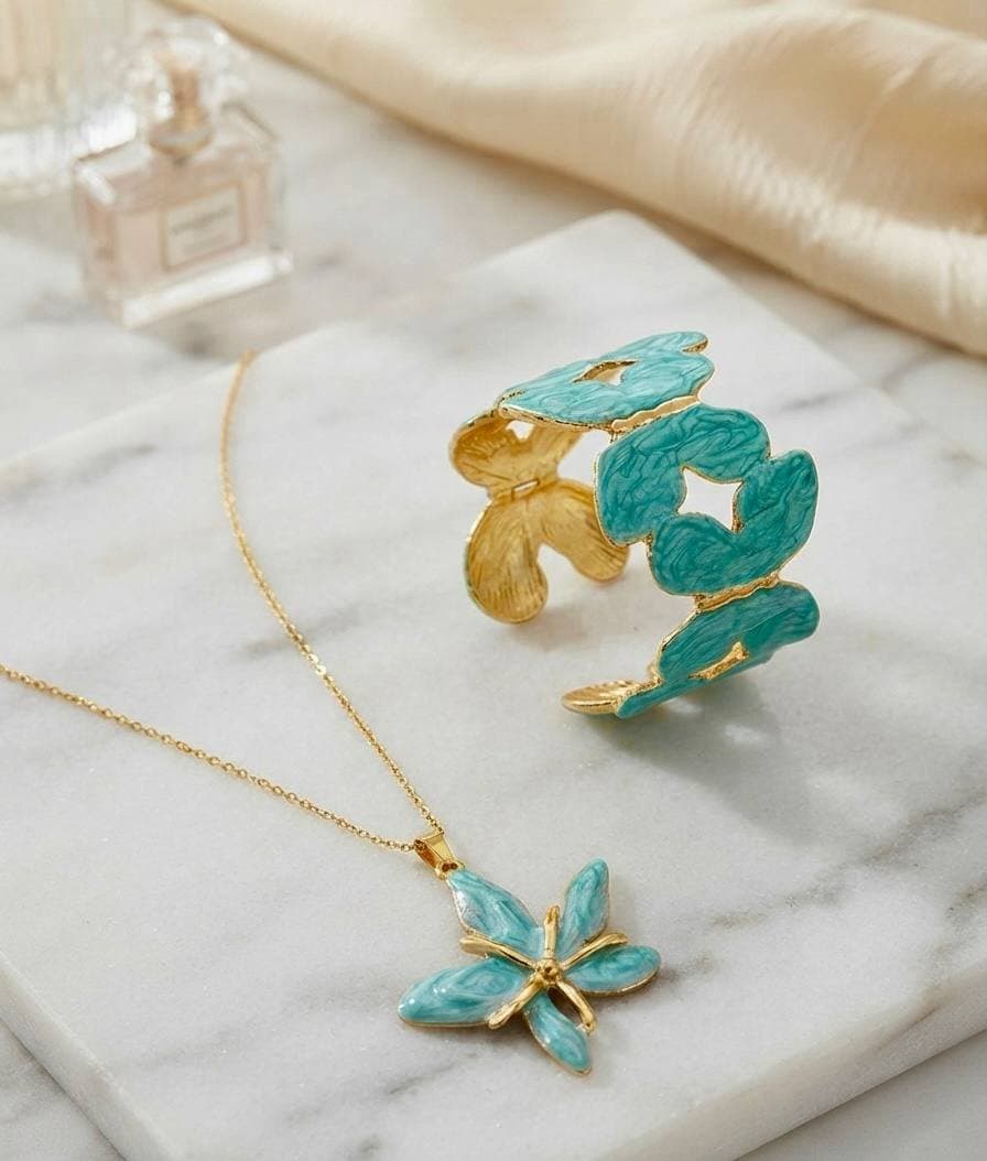 طقم Enamel فراشة فيروزي - طقم Butterfly صيفي